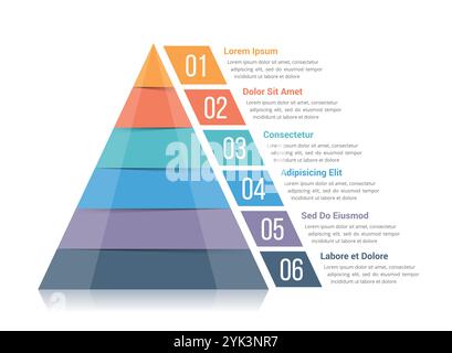 Pyramid infographic template with six elements, vector eps10 illustration Stock Vector