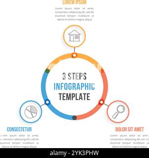 Circle infographic template with three elements, steps or options, workflow or process diagram, vector eps10 illustration Stock Vector