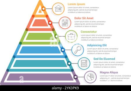 Pyramid infographic template with six elements, vector eps10 illustration Stock Vector