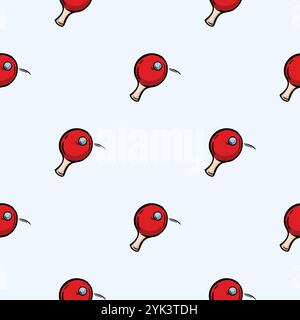 Vector seamless pattern with racket and ping pong ball. Hand drawn background related to board games, leisure, sports Stock Vector