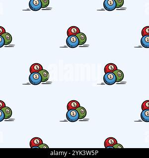 Vector seamless pattern with billiard balls. Hand drawn background related to board games, leisure, sports and hobbies Stock Vector