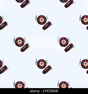 Vector seamless pattern with casino chips. Hand drawn background related to board games, leisure, sports and hobbies Stock Vector