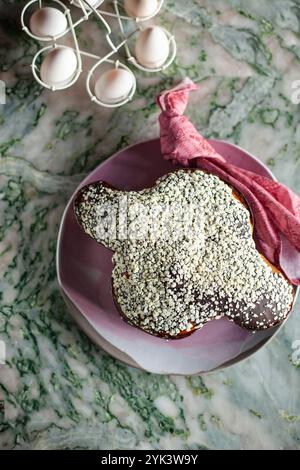 Easter pigeon with chocolate glaze and caster sugar Stock Photo