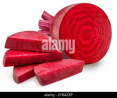 Red beetroot cross section and beetroot slices on white background. File contains clipping path. Stock Photo