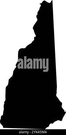 Contour map of the state of New Hampshire, USA. Vector graphic illustration on a transparent background with black region borders Stock Vector