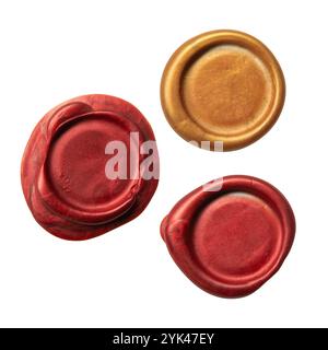Red and golden wax seal on white background with clipping path Stock Photo