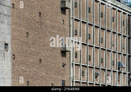 Rotterdam, The Netherlands, September 9, 2024: the concrete and brick facade of the monumental grain silo in Katendrecht neighbourhood Stock Photo