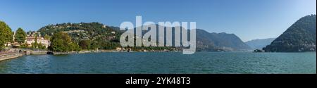 A panorama picture of the edge of Lake Como as seen from the city of Como. Stock Photo