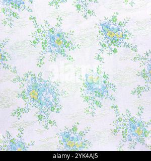 Seamless spring blue watercolor floral pattern on a fabric texture white background. Old retro fashion style Stock Photo