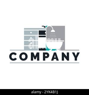 bathtub, kitchen shelves and stove icon logo design template Stock Vector