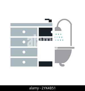 bathtub, kitchen shelves and stove icon logo design template Stock Vector