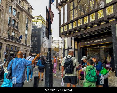 London, England, Street Scene, Crowd people, Old SHop Front, 'Liberty', English Traditional Department Store Stock Photo