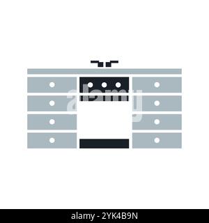 kitchen shelves and stove icon logo design template Stock Vector