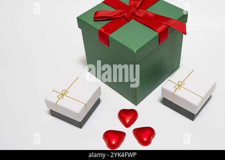 beautiful  valentine day  concept with gift boxes on isolated white,christmas gift box. Stock Photo