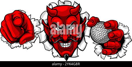 Devil Golf Ball Sport Team Mascot Illustration Stock Vector