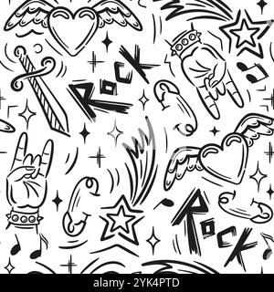 Seamless pattern with hard rock attributes. Informal subculture