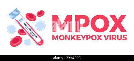 Laboratory tube containing a blood sample of the monkeypox virus for analysis, research. Epidemic outbreak concept. Serological test, red blood cells Stock Vector