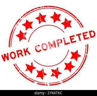 Grunge red work completed word round rubber seal stamp on white background Stock Vector