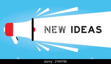 Color megaphone icon with word new ideas in white banner on blue background Stock Vector