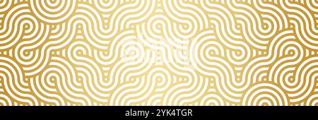 Abstract circle seamless repeating illusion vector pattern banner, endless repeating vector border, wide horizontal cover or background design Stock Vector