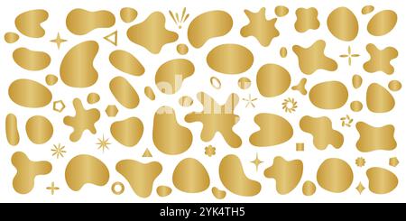 Gold gradient liquid shape set, abstract badges, isolated Stock Vector