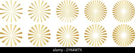 Retro starburst shapes vector illustration set, golden gradient clip art, isolated Stock Vector