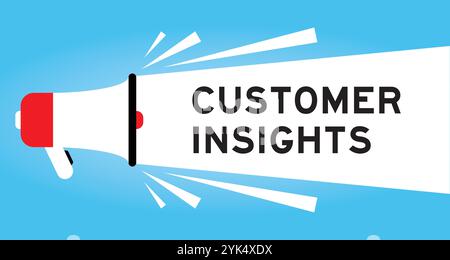 Color megaphone icon with word customer insights in white banner on blue background Stock Vector
