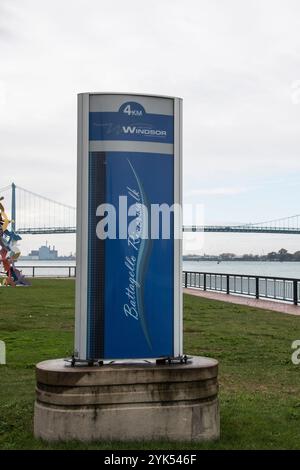 Battagello Riverwalk sign at Windsor Sculpture Garden park in Windsor, Ontario, Canada Stock Photo