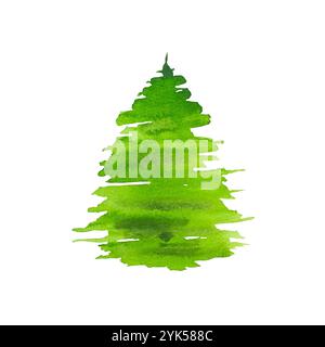 watercolor Christmas trees outline sketch illustration. design Christmas decorations.nature hand drawn illustration with splashes green spruce drawing Stock Photo