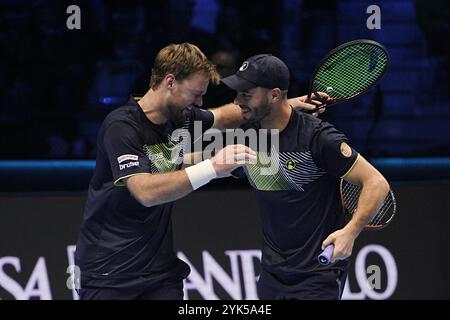 Torino, Italia. 17th Nov, 2024. Germany's Kevin Krawietz, and Tim Puetz&#xa0; celebrates after winning the double final tennis match of the ATP World Tour Finals at the Inalpi Arena in Turin, Italy - Sport - Sunday, November 17, 2024. (Photo by Marco Alpozzi/Lapresse) Credit: LaPresse/Alamy Live News Stock Photo