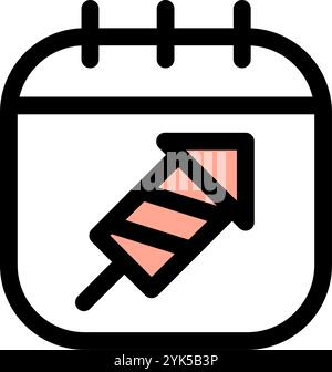 New year icon symbol- calendar with a firework rocket icon Stock Vector