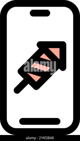 New year icon symbol- smartphone with firework rocket icon Stock Vector
