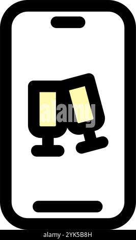 New year icon symbol- smartphone with champagne icon Stock Vector