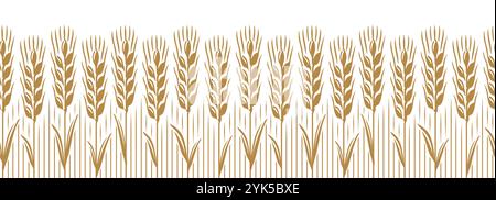 Wheat ears growing in field seamless pattern. Whole wheat stalks and grains for agriculture, baking and healthy eating Stock Vector