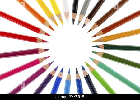 Colored pencils stacked in a circle isolated on white background Stock Photo