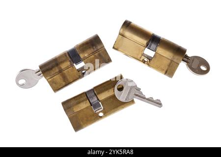 Door locks and keys isolated on white background Stock Photo