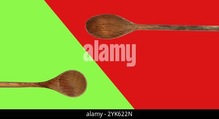 Topview of Set Cooking Wooden Spoons on Colored Background Stock Photo