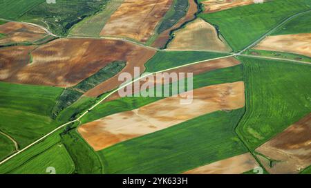 Aerial View, Agricultural Fields, Segovia, Castilla y Leon, Spain, Europe Stock Photo