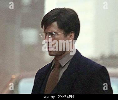 Glasgow, Scotland, UK. 17th November, 2024.  The city was turned in tto times square, new york. Glen Powell Running man filming  in the city for the remake of the classic film. Credit Gerard Ferry /Alamy Live News Stock Photo