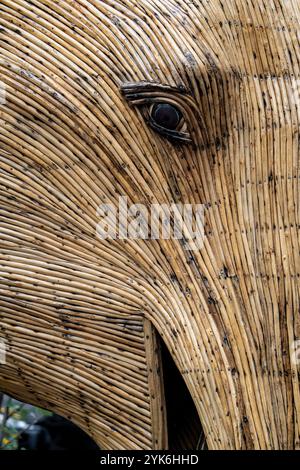 Great Elephant Migration sculpture by the Coexistence Collective, constructed by Indian indigenous artisans out of the Lantana camara, New York City Stock Photo