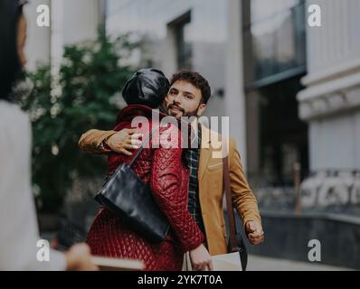 Business colleagues greet each other with smiles and warmth Stock Photo