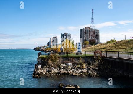 View point on the Battagello Riverwalk at Windsor Sculpture Garden park in Windsor, Ontario, Canada Stock Photo