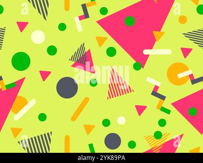 Geometric seamless pattern with memphis elements in 80s style. Colorful geometric pattern. Design of promotional products, wrapping paper and printing Stock Vector