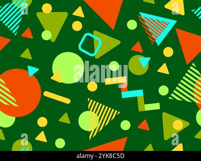 Geometric seamless pattern with memphis elements in 80s style. Colorful geometric pattern. Design of promotional products, wrapping paper and printing Stock Vector