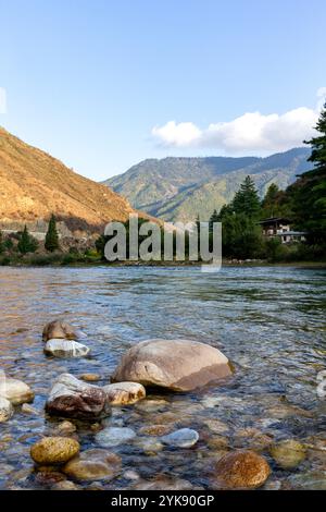 Paro Rive River flowing through a valley; Bhutan Stock Photo - Alamy