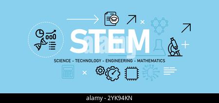 STEM science technology engineering mathematics math icon simple set graphic header poster illustration symbol concept of university college Stock Vector