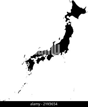 A contour map of Japan. Vector graphic illustration on a transparent background with black country's borders Stock Vector