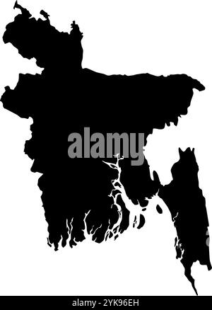 A contour map of Bangladesh. Vector graphic illustration on a transparent background with black country's borders Stock Vector