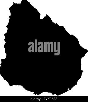 A contour map of Uruguay. Vector graphic illustration on a transparent background with black country's borders Stock Vector