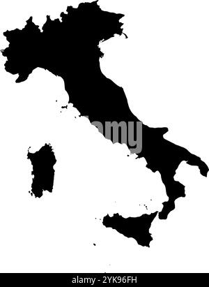 A contour map of Italy. Vector graphic illustration on a transparent background with black country's borders Stock Vector
